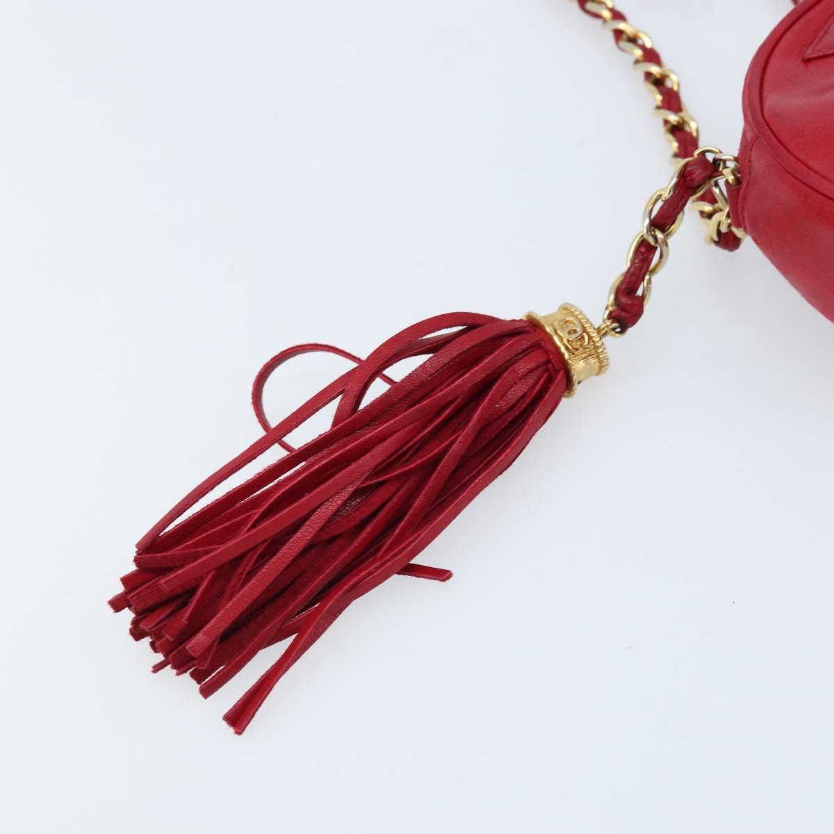 CHANEL Chain Shoulder Bag Lamb Skin Red Gold CC Auth ARZ393A