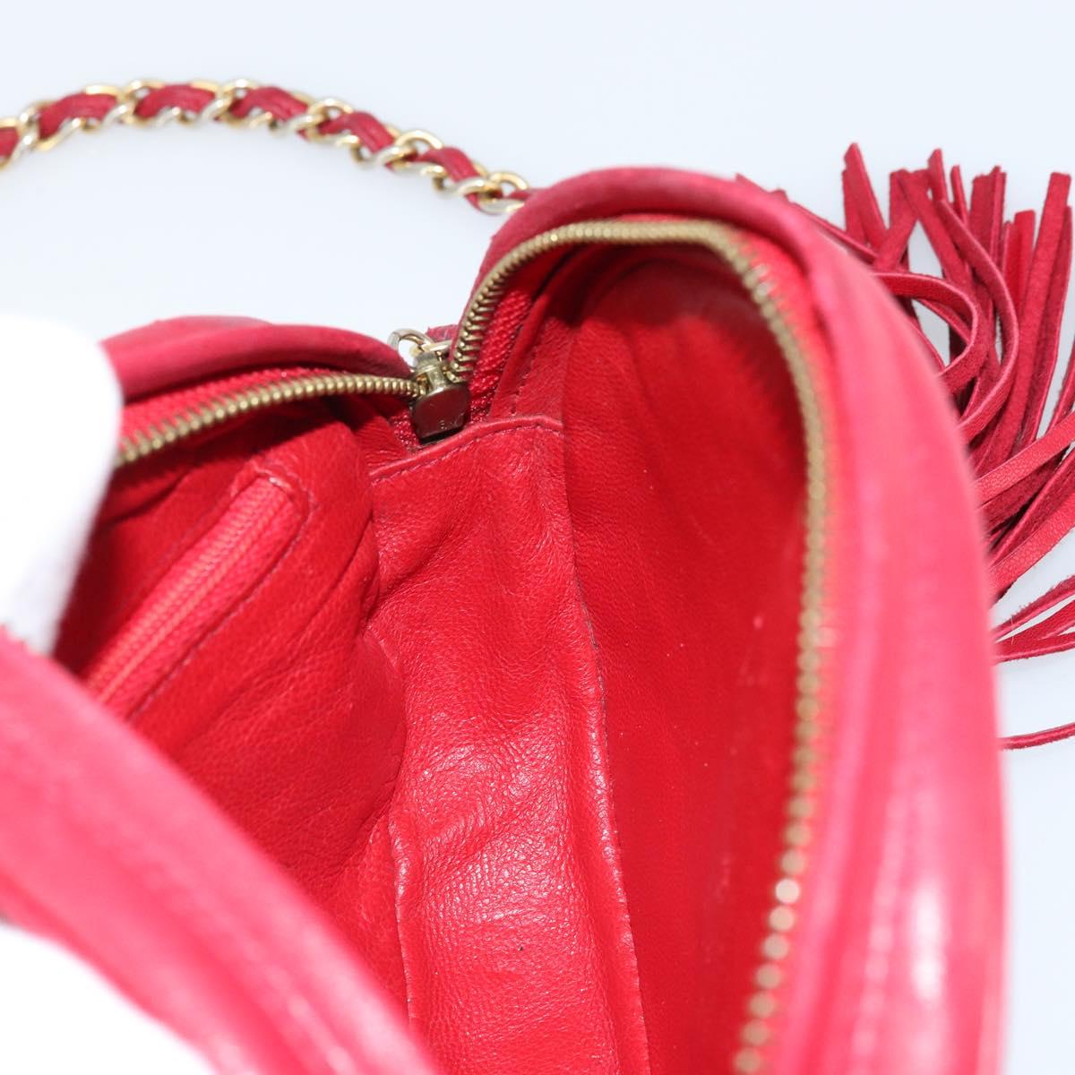 CHANEL Chain Shoulder Bag Lamb Skin Red Gold CC Auth ARZ393A