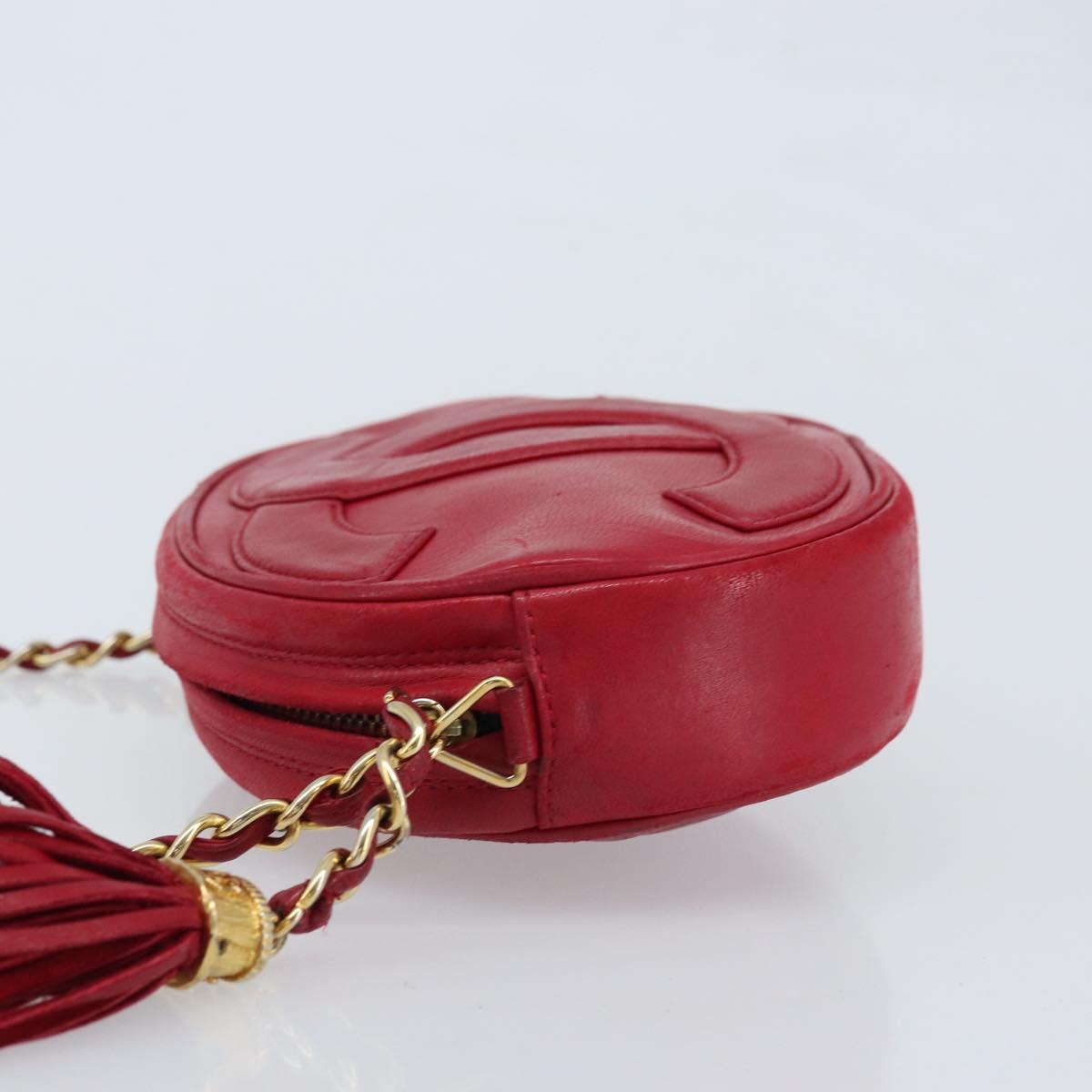 CHANEL Chain Shoulder Bag Lamb Skin Red Gold CC Auth ARZ393A