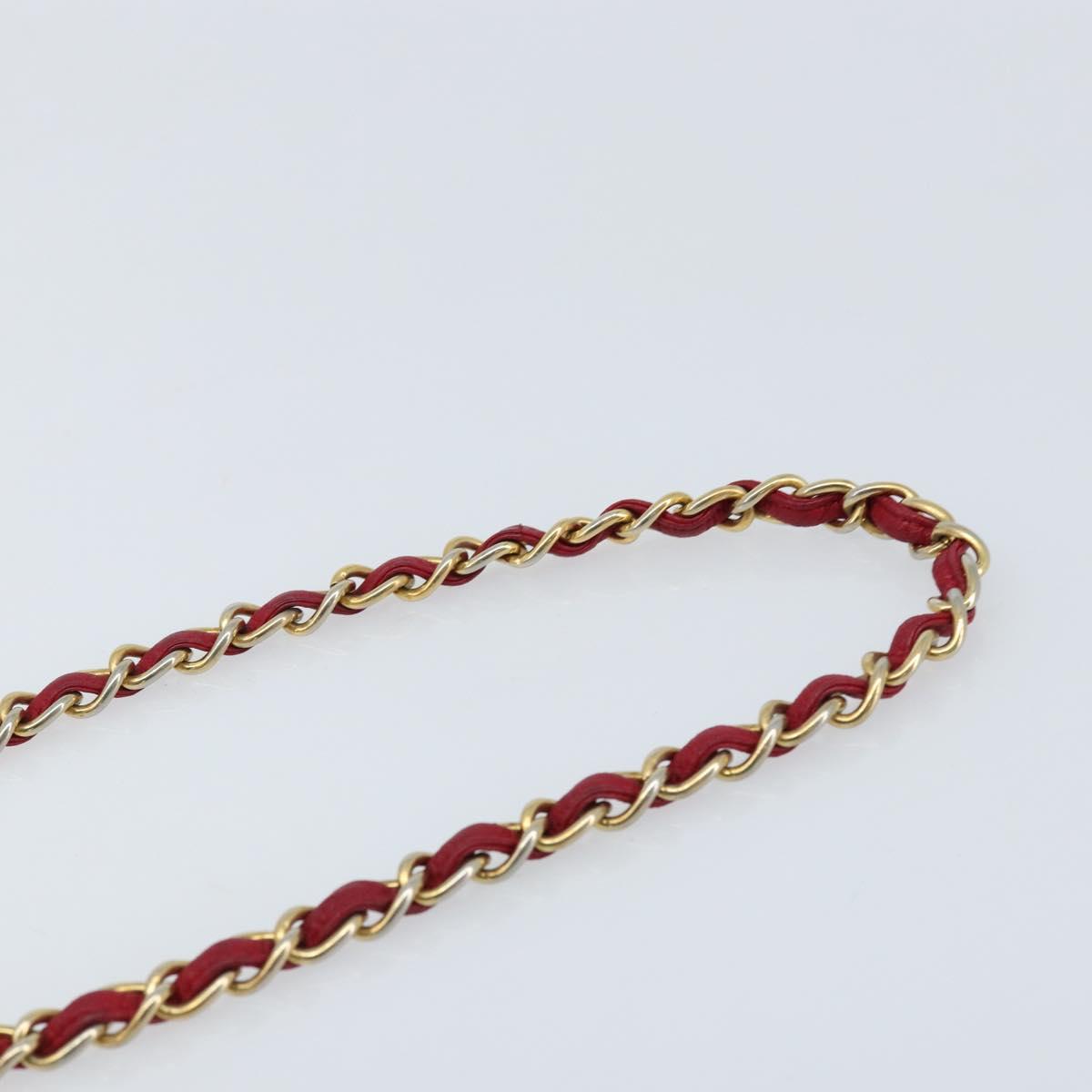 CHANEL Chain Shoulder Bag Lamb Skin Red Gold CC Auth ARZ393A