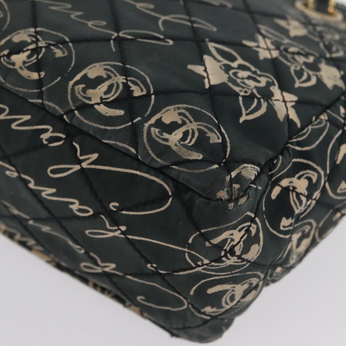 CHANEL Matelasse Chain Shoulder Bag Nylon Green Gold CC Auth ARZ394A