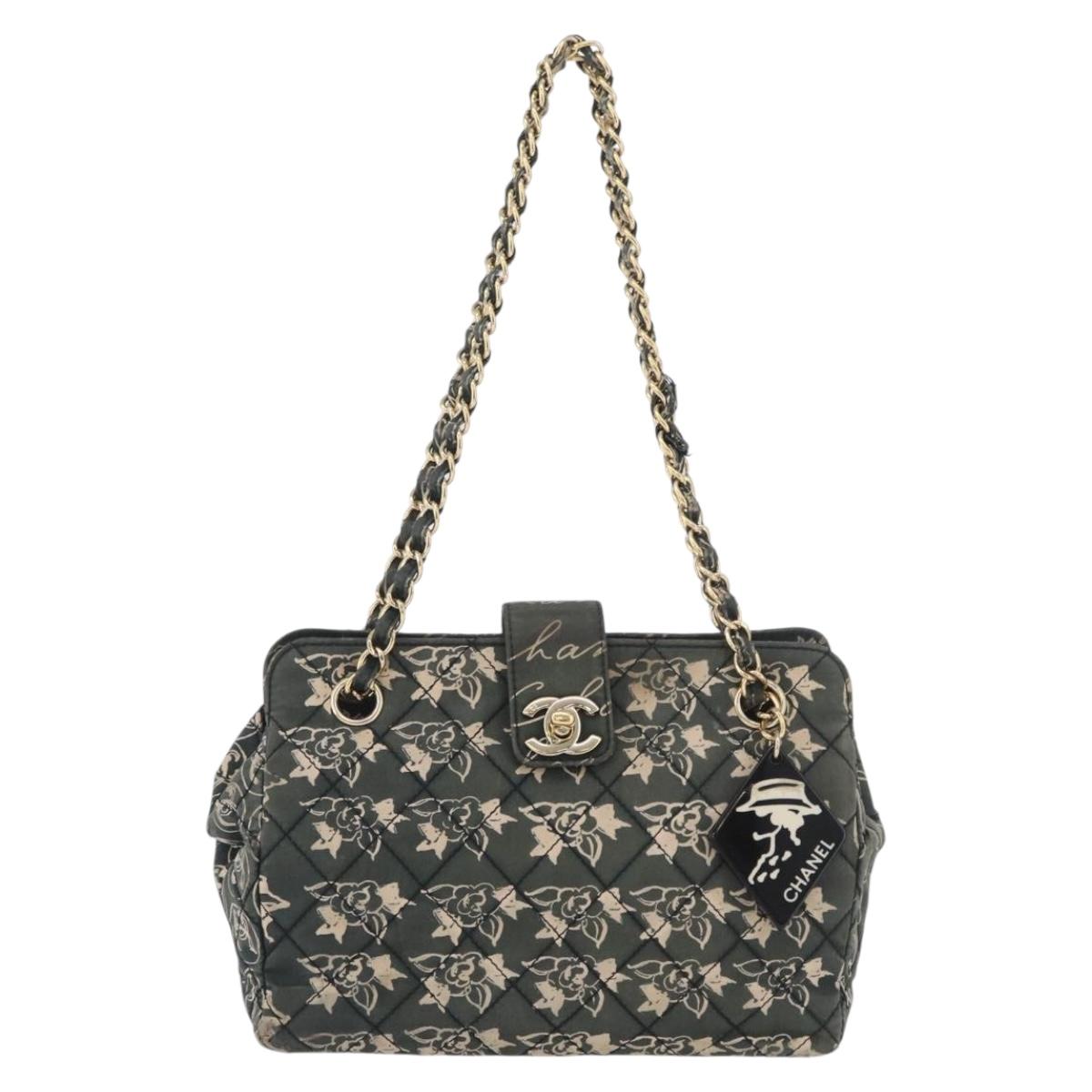 CHANEL Matelasse Chain Shoulder Bag Nylon Green Gold CC Auth ARZ394A