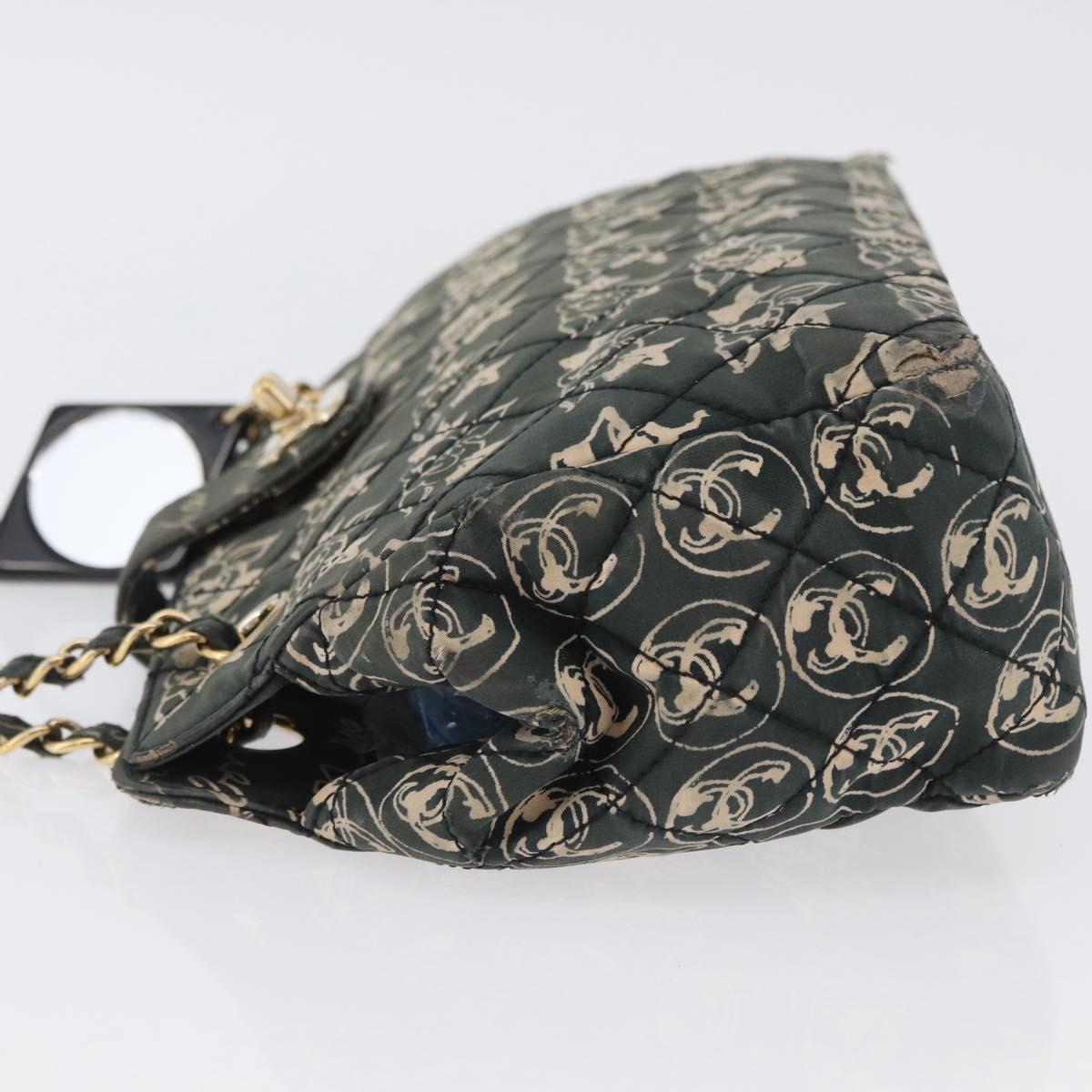 CHANEL Matelasse Chain Shoulder Bag Nylon Green Gold CC Auth ARZ394A