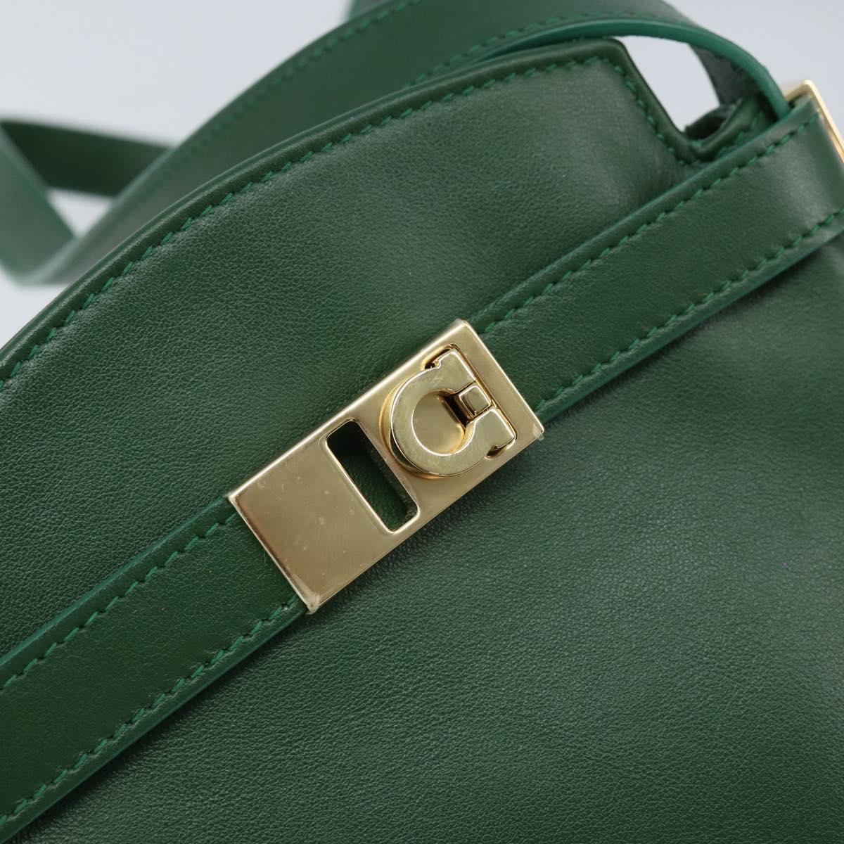 Salvatore Ferragamo Gancini Shoulder Bag Leather Green Gold Auth ARZ415V