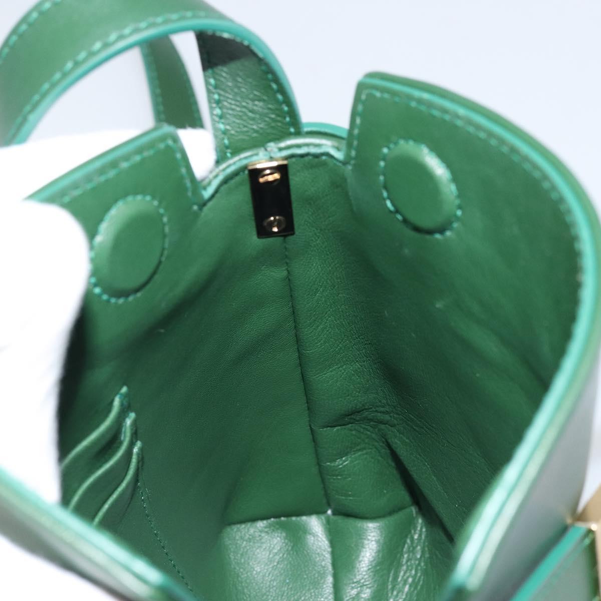 Salvatore Ferragamo Gancini Shoulder Bag Leather Green Gold Auth ARZ415V