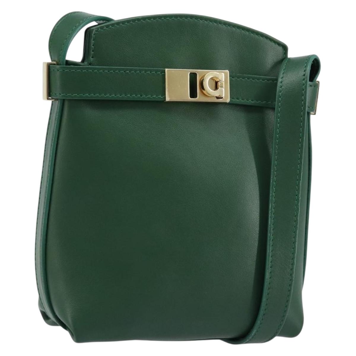 Salvatore Ferragamo Gancini Shoulder Bag Leather Green Gold Auth ARZ415V