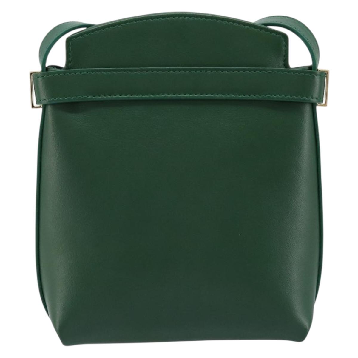 Salvatore Ferragamo Gancini Shoulder Bag Leather Green Gold Auth ARZ415V