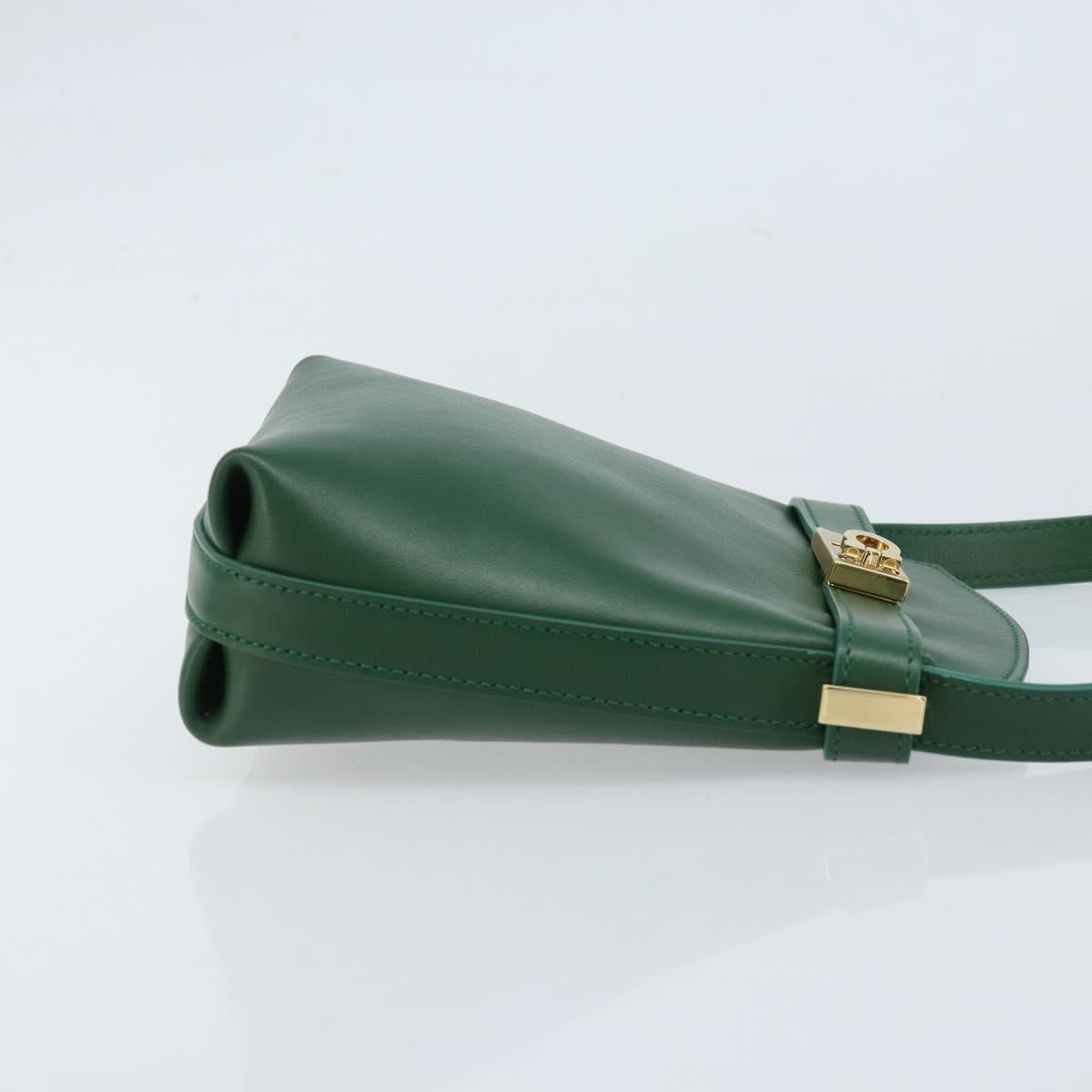 Salvatore Ferragamo Gancini Shoulder Bag Leather Green Gold Auth ARZ415V