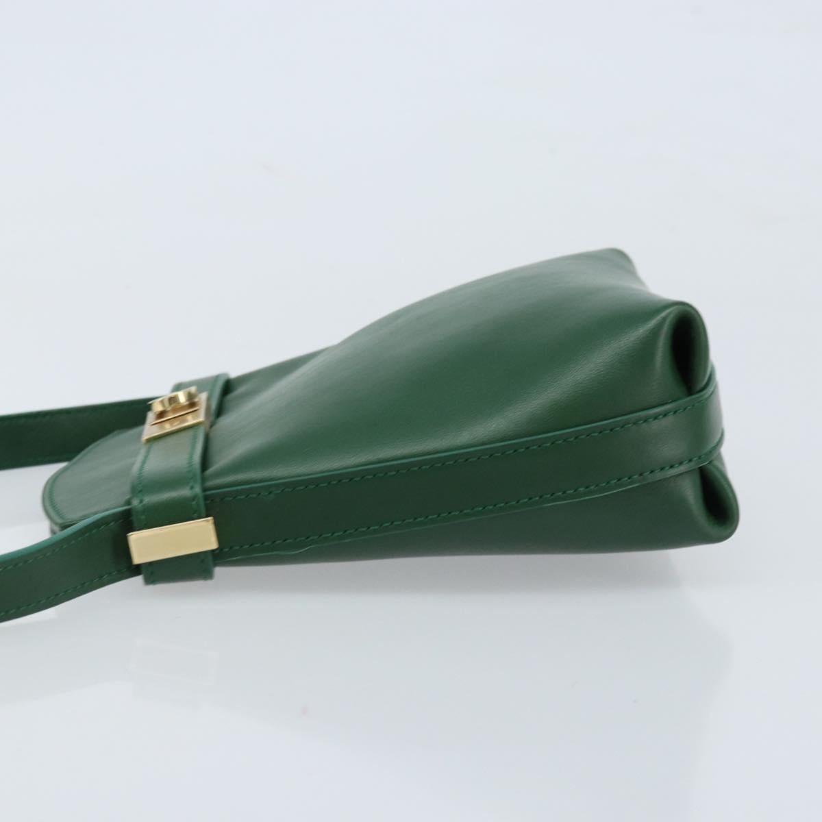 Salvatore Ferragamo Gancini Shoulder Bag Leather Green Gold Auth ARZ415V