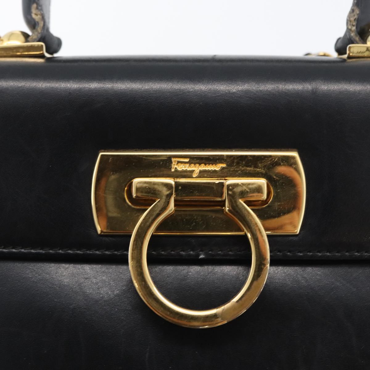 Salvatore Ferragamo Gancini Hand Bag Leather 2way Black Gold Auth ARZ416