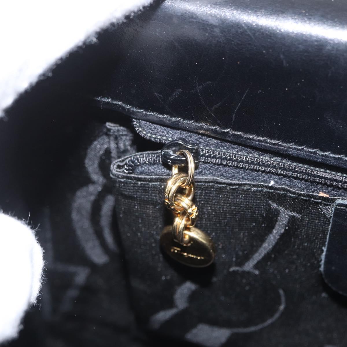 Salvatore Ferragamo Gancini Hand Bag Leather 2way Black Gold Auth ARZ416