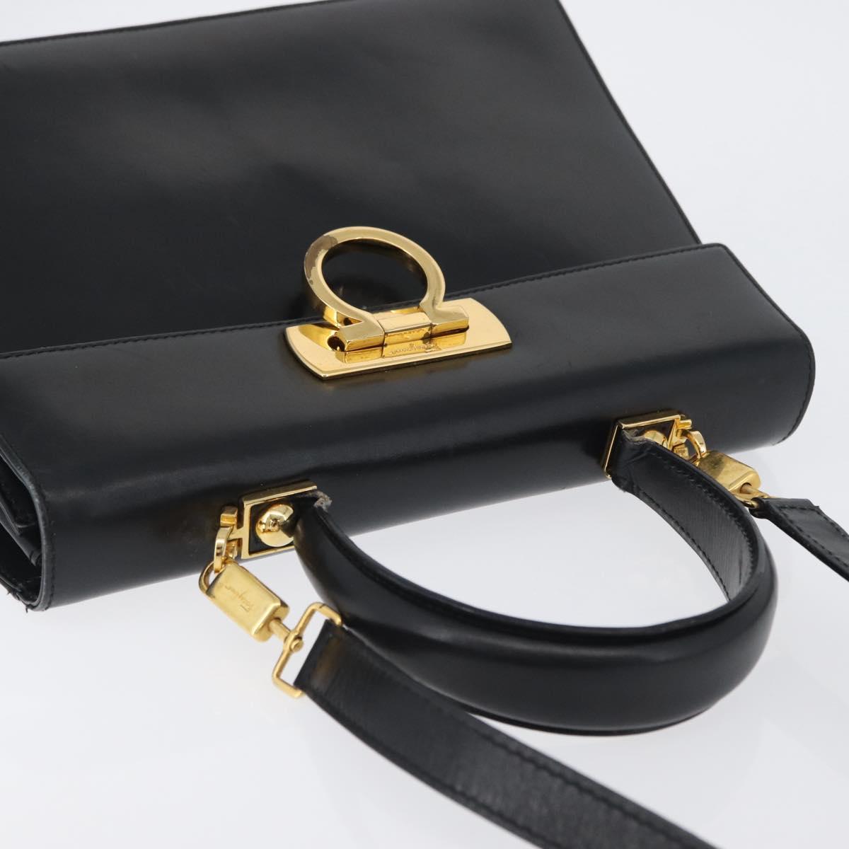 Salvatore Ferragamo Gancini Hand Bag Leather 2way Black Gold Auth ARZ416