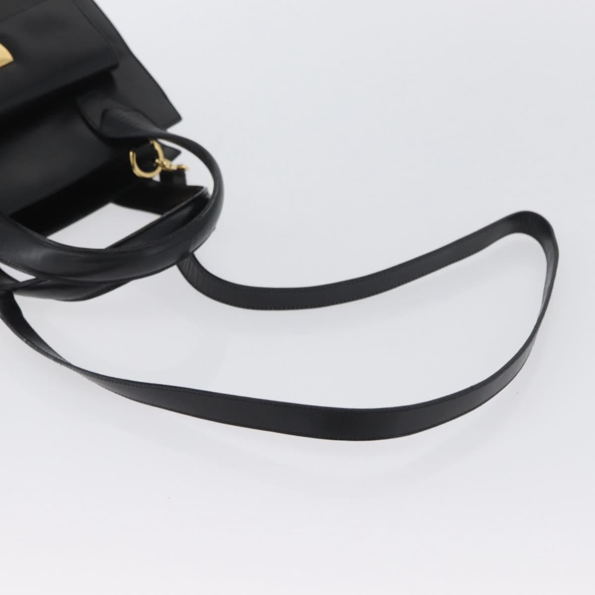 Salvatore Ferragamo Gancini Hand Bag Leather 2way Black Gold Auth ARZ417
