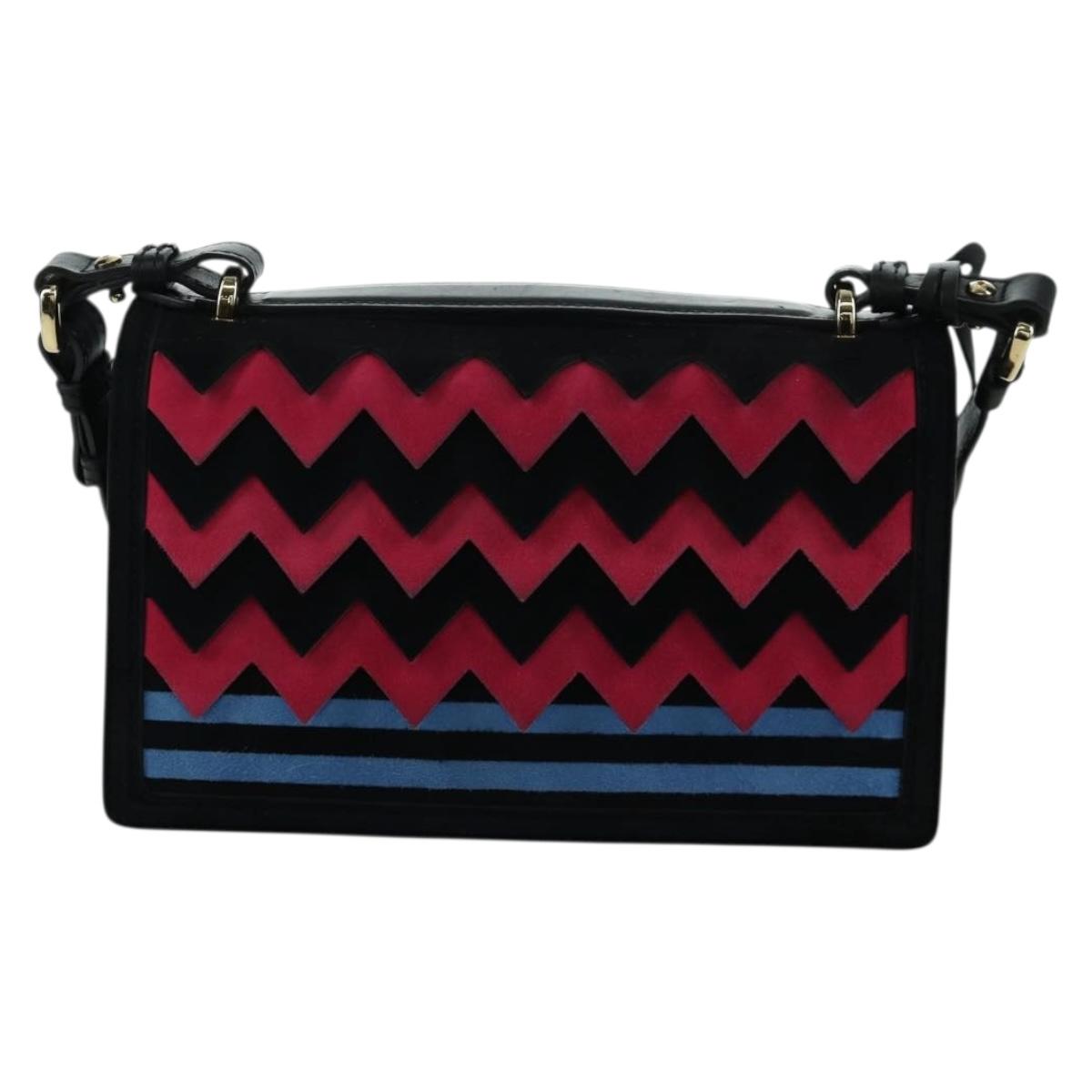 Salvatore Ferragamo Gancini Shoulder Bag Suede Black Pink gold Auth ARZ419M