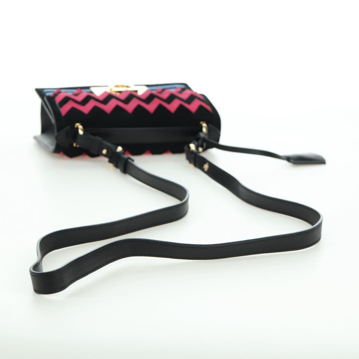 Salvatore Ferragamo Gancini Shoulder Bag Suede Black Pink gold Auth ARZ419M