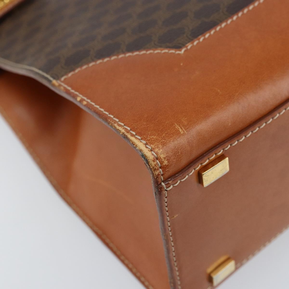 CELINE Macadam Canvas Tote Bag PVC Leather Brown Gold Auth ARZ422