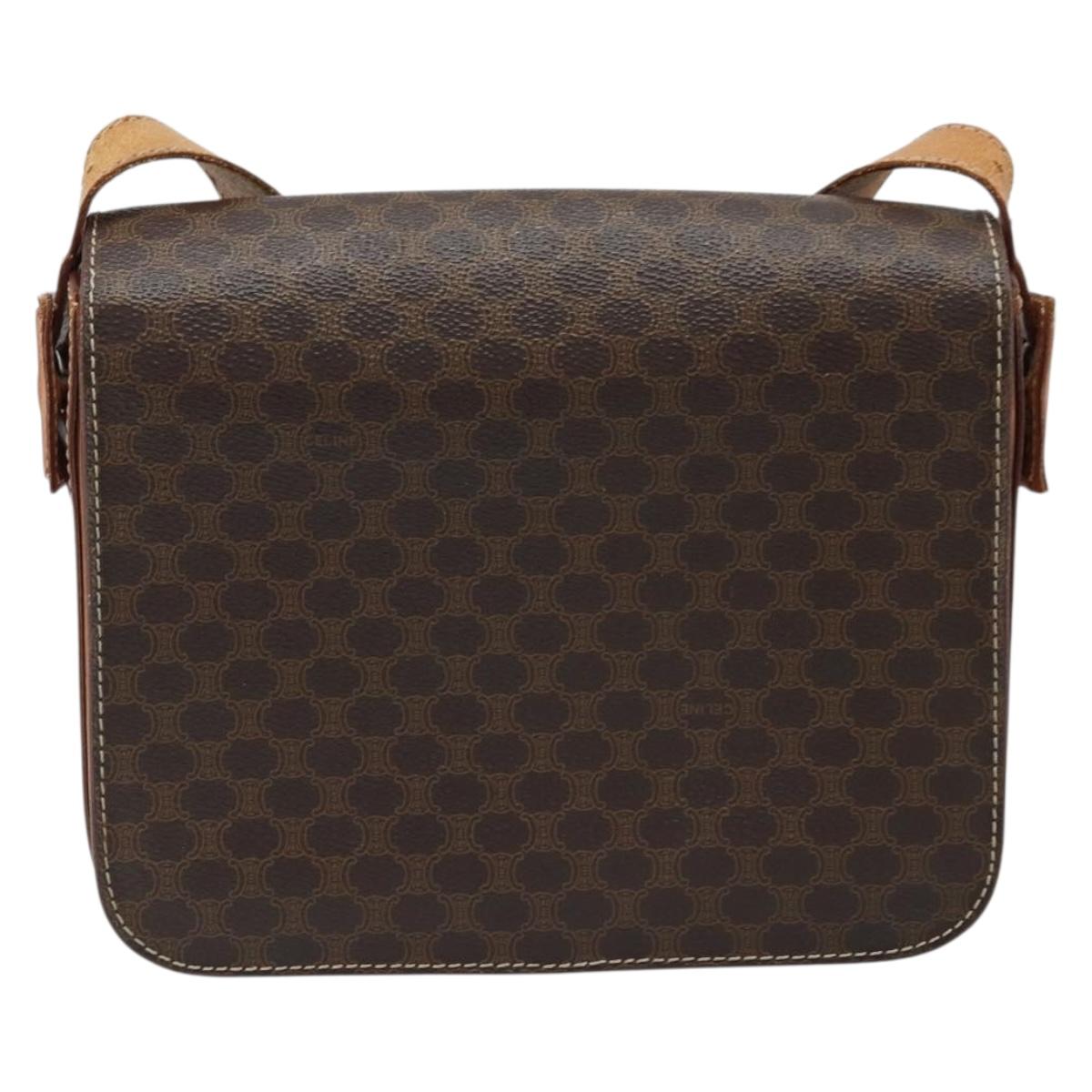 CELINE Macadam Canvas Shoulder Bag PVC Leather Brown Gold Auth ARZ423