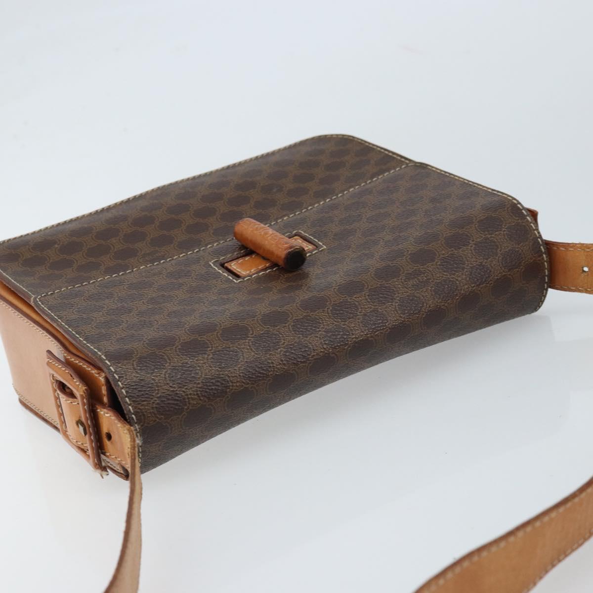 CELINE Macadam Canvas Shoulder Bag PVC Leather Brown Gold Auth ARZ423