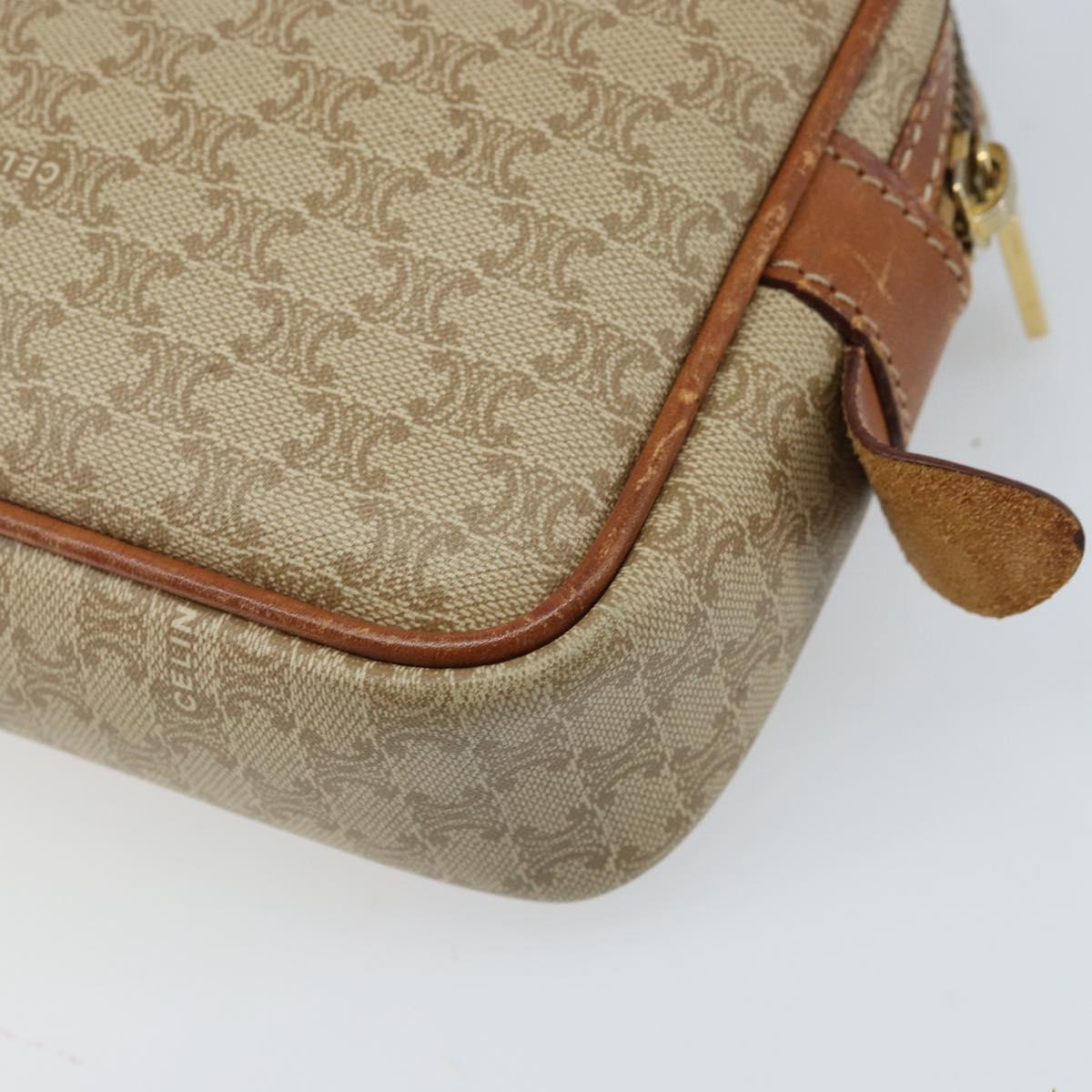CELINE Macadam Canvas Shoulder Bag PVC Beige Gold Auth ARZ425