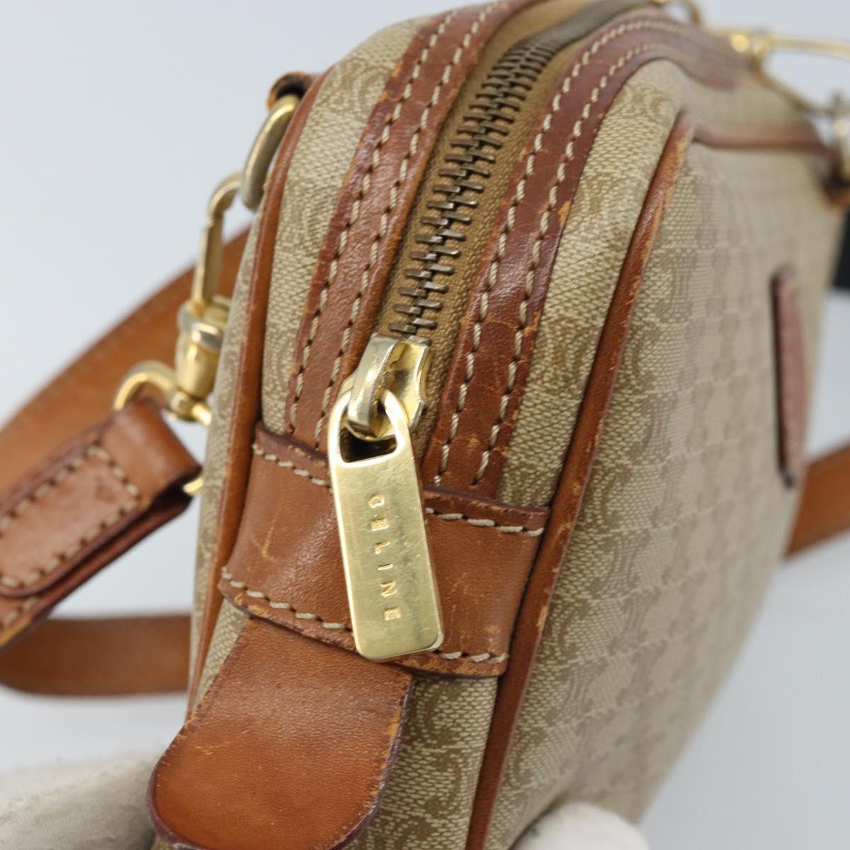 CELINE Macadam Canvas Shoulder Bag PVC Beige Gold Auth ARZ425
