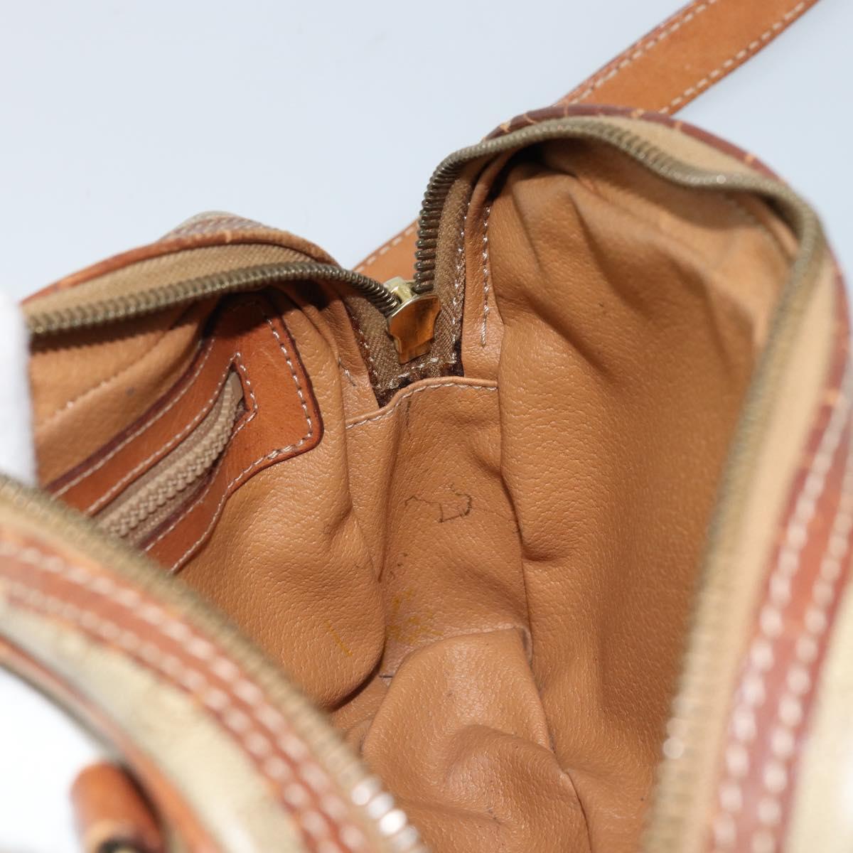 CELINE Macadam Canvas Shoulder Bag PVC Beige Gold Auth ARZ425