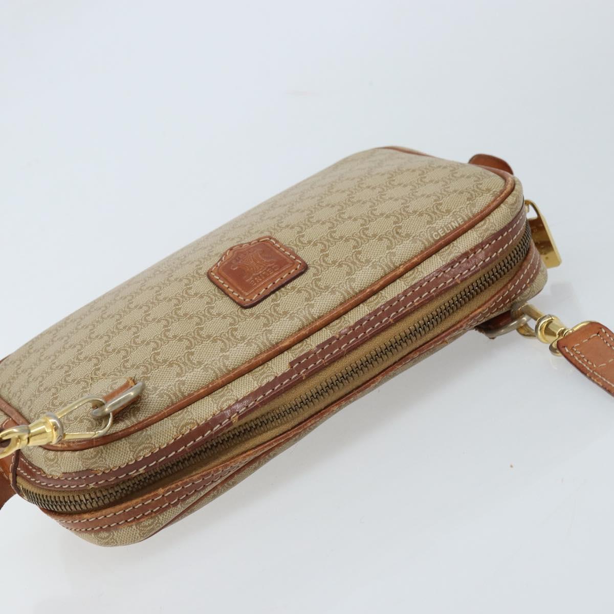 CELINE Macadam Canvas Shoulder Bag PVC Beige Gold Auth ARZ425