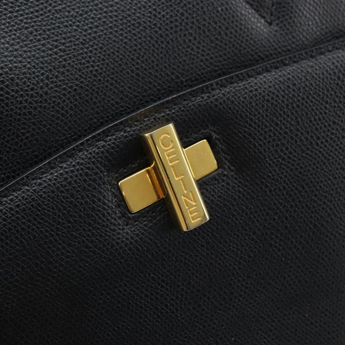 CELINE Hand Bag Leather Black Gold Auth ARZ426A