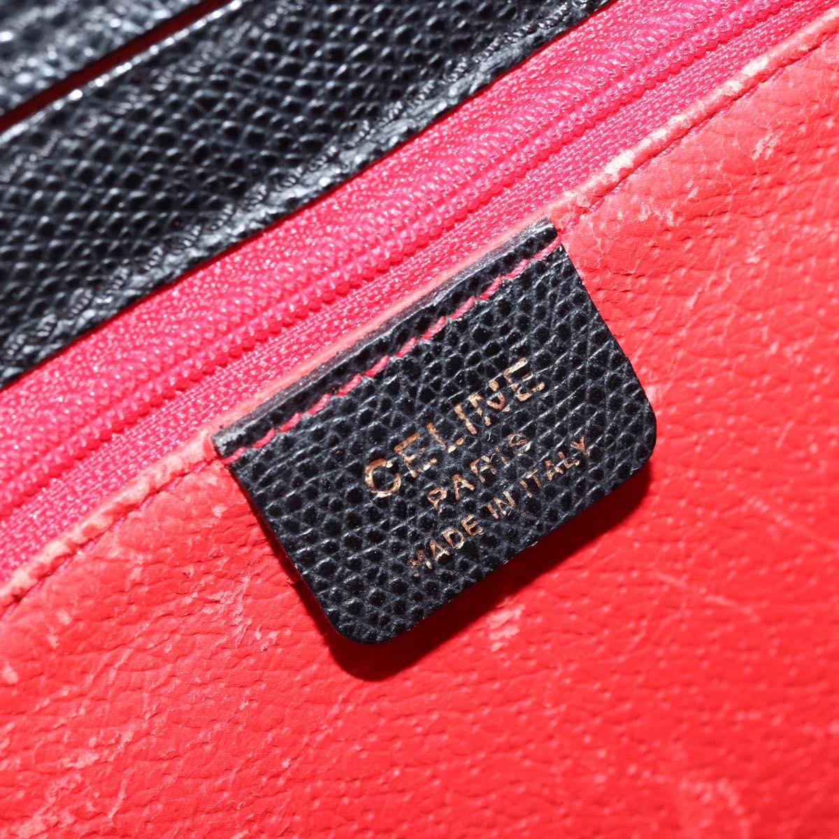 CELINE Hand Bag Leather Black Gold Auth ARZ426A