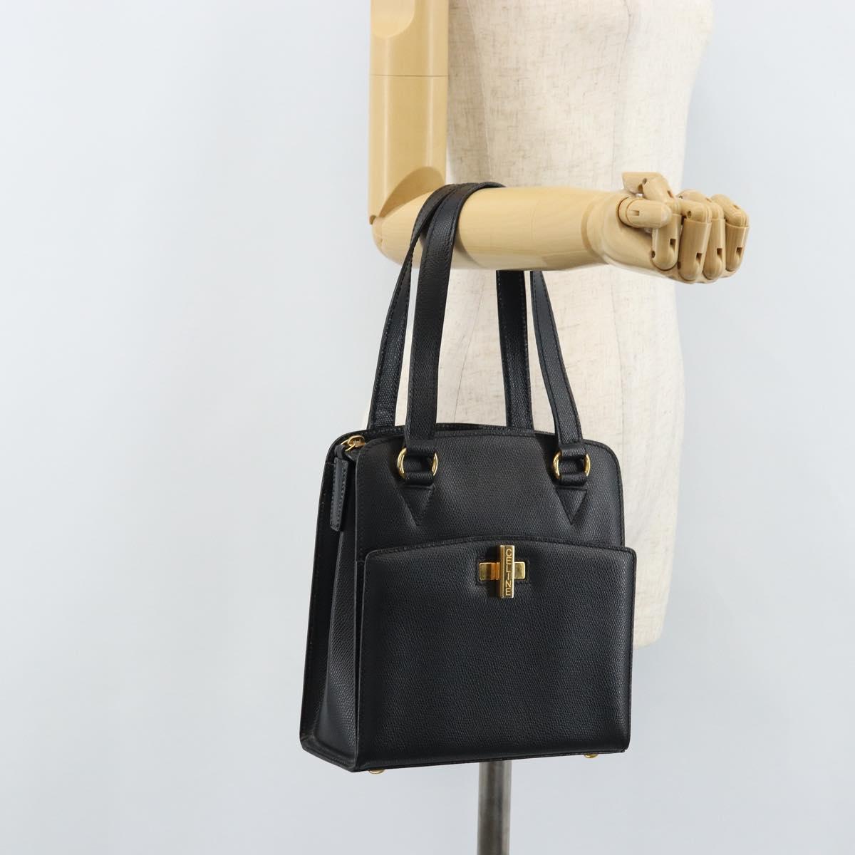 CELINE Hand Bag Leather Black Gold Auth ARZ426A