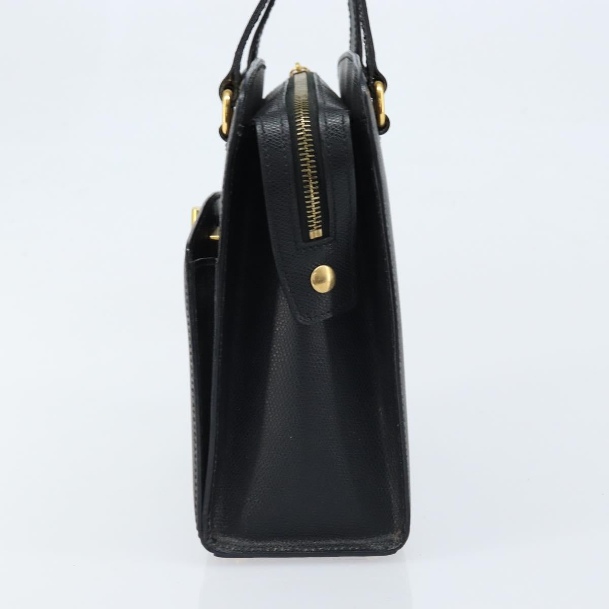 CELINE Hand Bag Leather Black Gold Auth ARZ426A