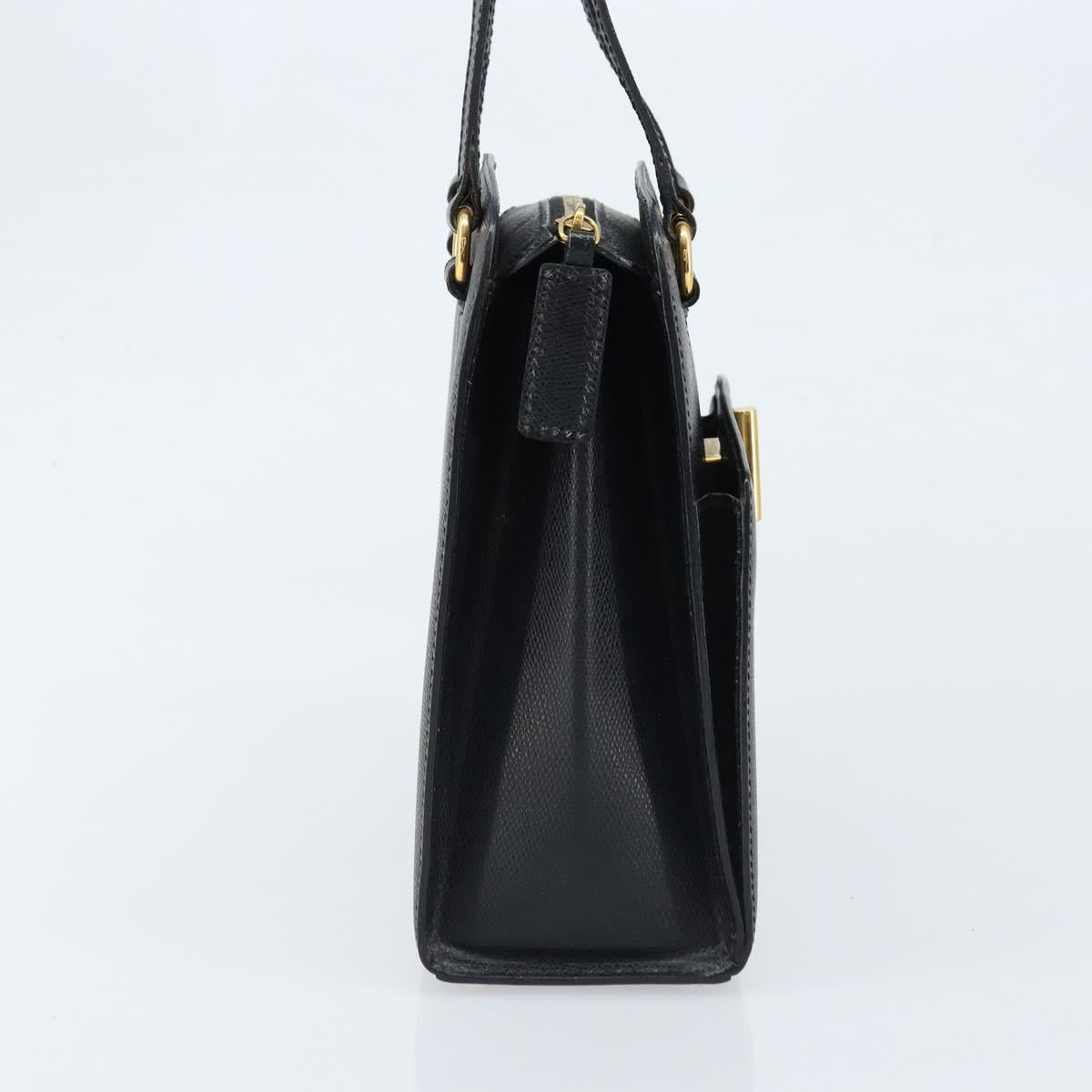 CELINE Hand Bag Leather Black Gold Auth ARZ426A