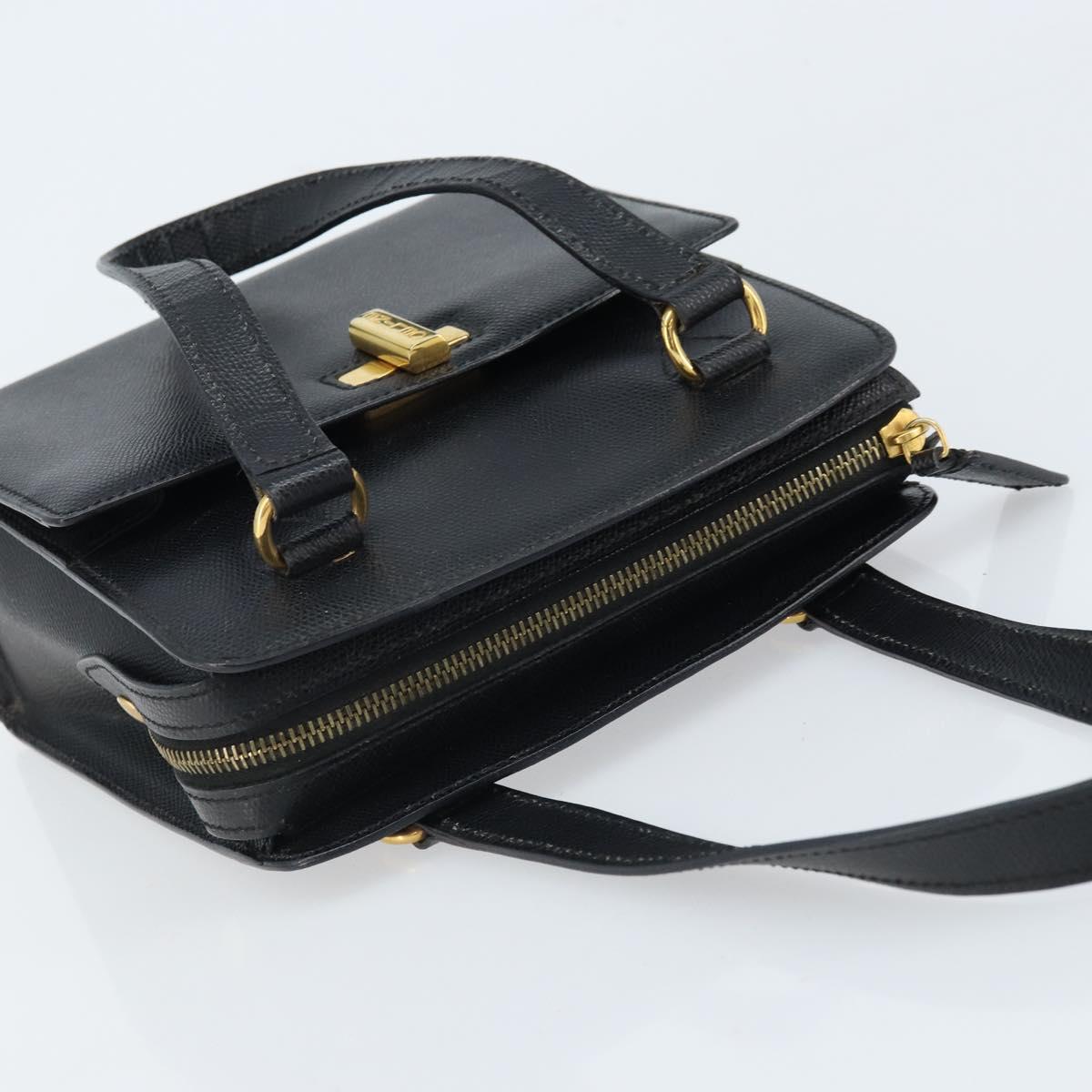 CELINE Hand Bag Leather Black Gold Auth ARZ426A