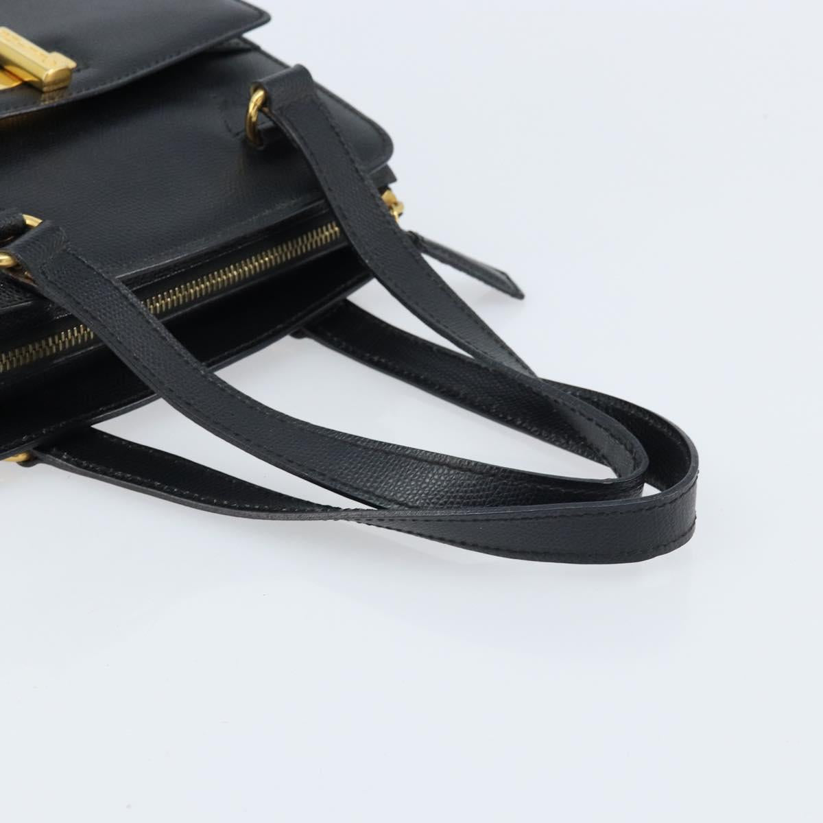 CELINE Hand Bag Leather Black Gold Auth ARZ426A