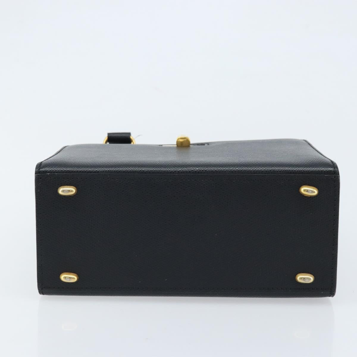 CELINE Hand Bag Leather Black Gold Auth ARZ426A