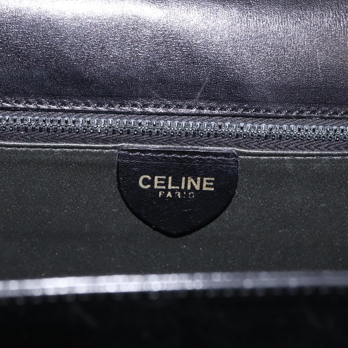 CELINE Hand Bag Leather Black Gold Auth ARZ427