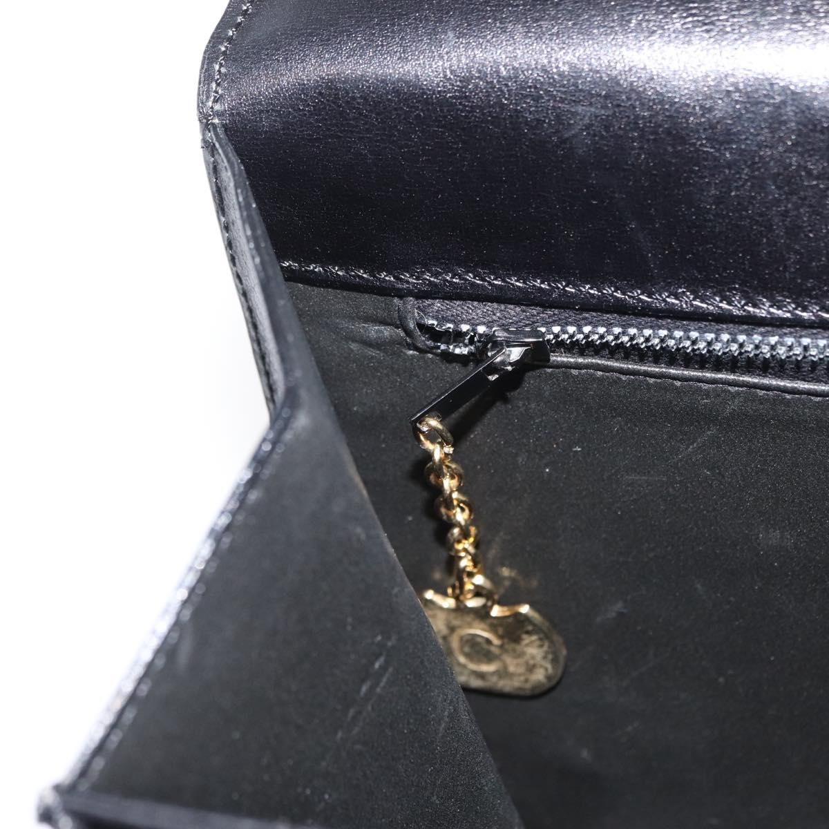 CELINE Hand Bag Leather Black Gold Auth ARZ427