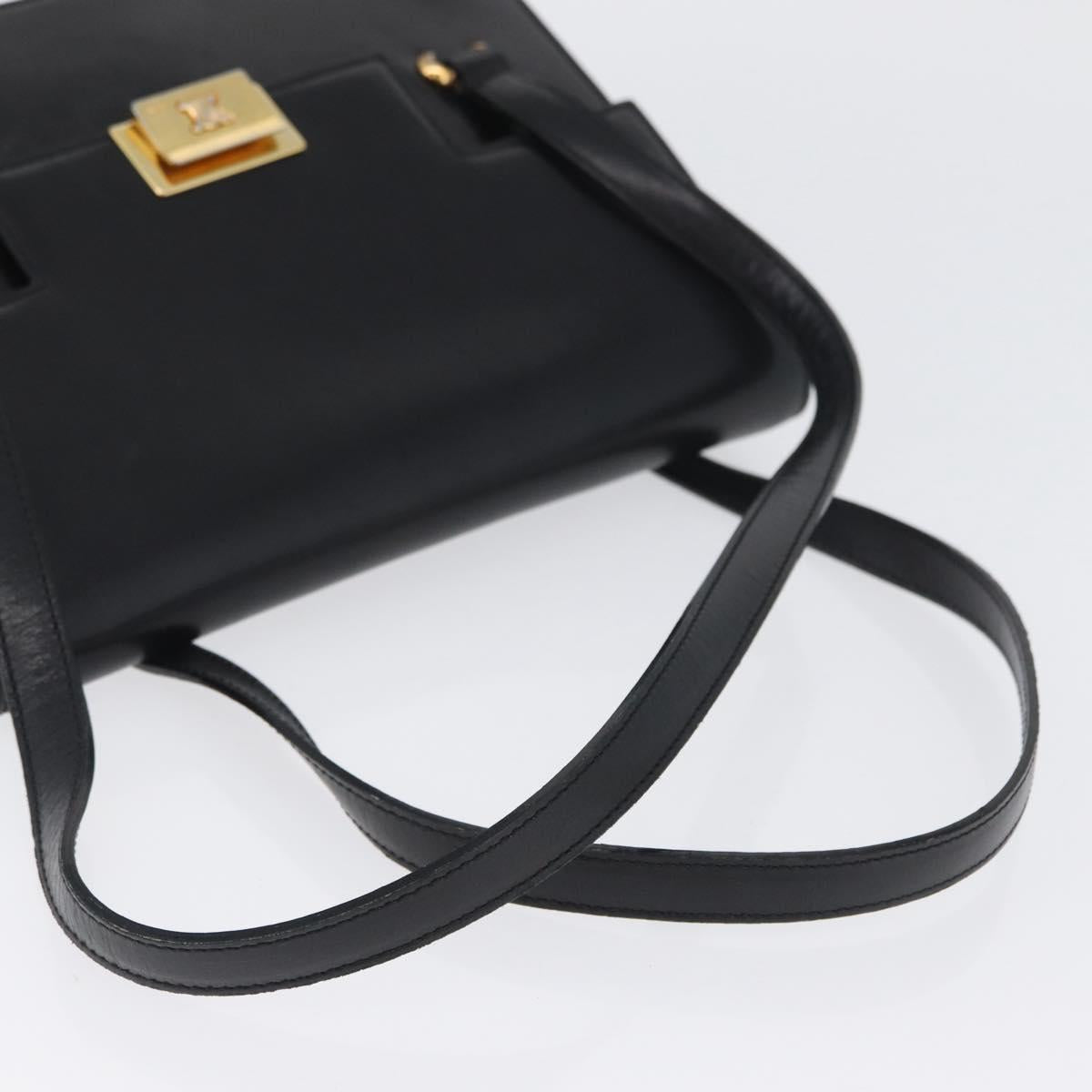 CELINE Hand Bag Leather Black Gold Auth ARZ427
