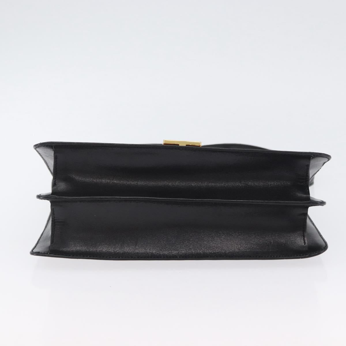 CELINE Hand Bag Leather Black Gold Auth ARZ427