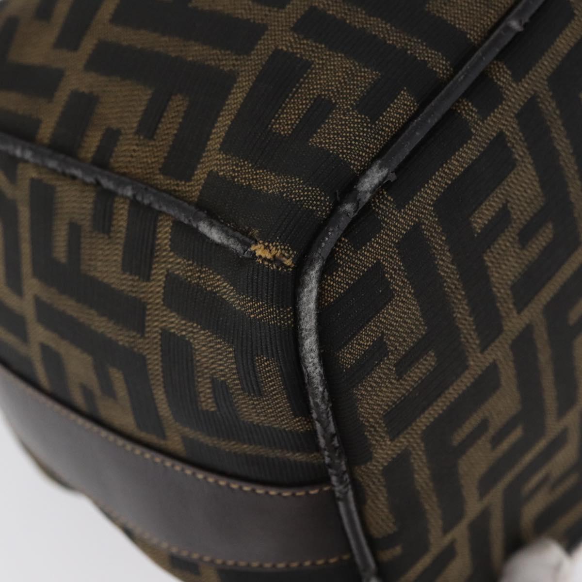 FENDI Zucca Canvas Vanity Hand Bag Black Brown gold Auth ARZ429
