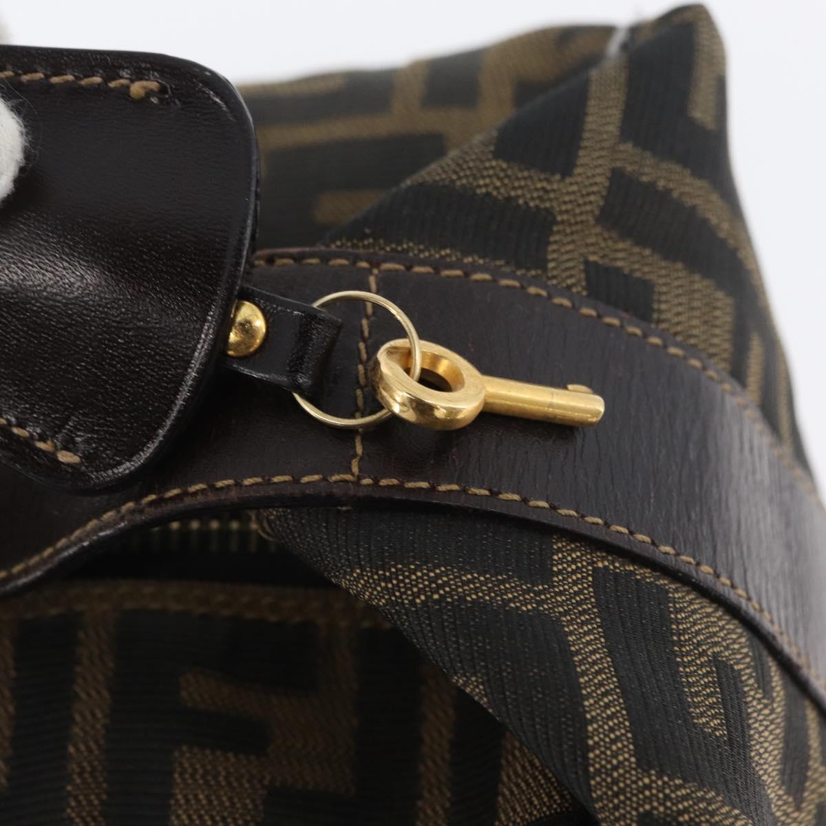 FENDI Zucca Canvas Vanity Hand Bag Black Brown gold Auth ARZ429