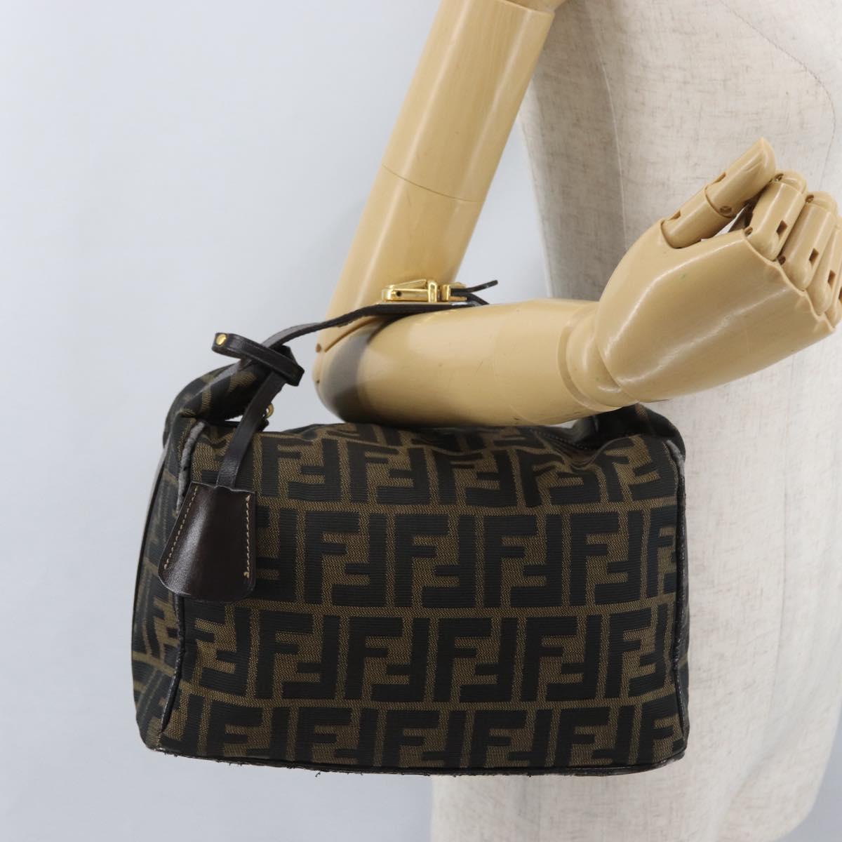 FENDI Zucca Canvas Vanity Hand Bag Black Brown gold Auth ARZ429