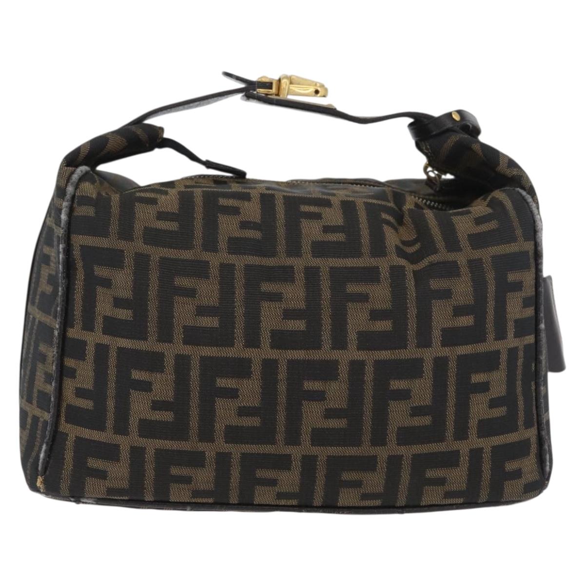 FENDI Zucca Canvas Vanity Hand Bag Black Brown gold Auth ARZ429