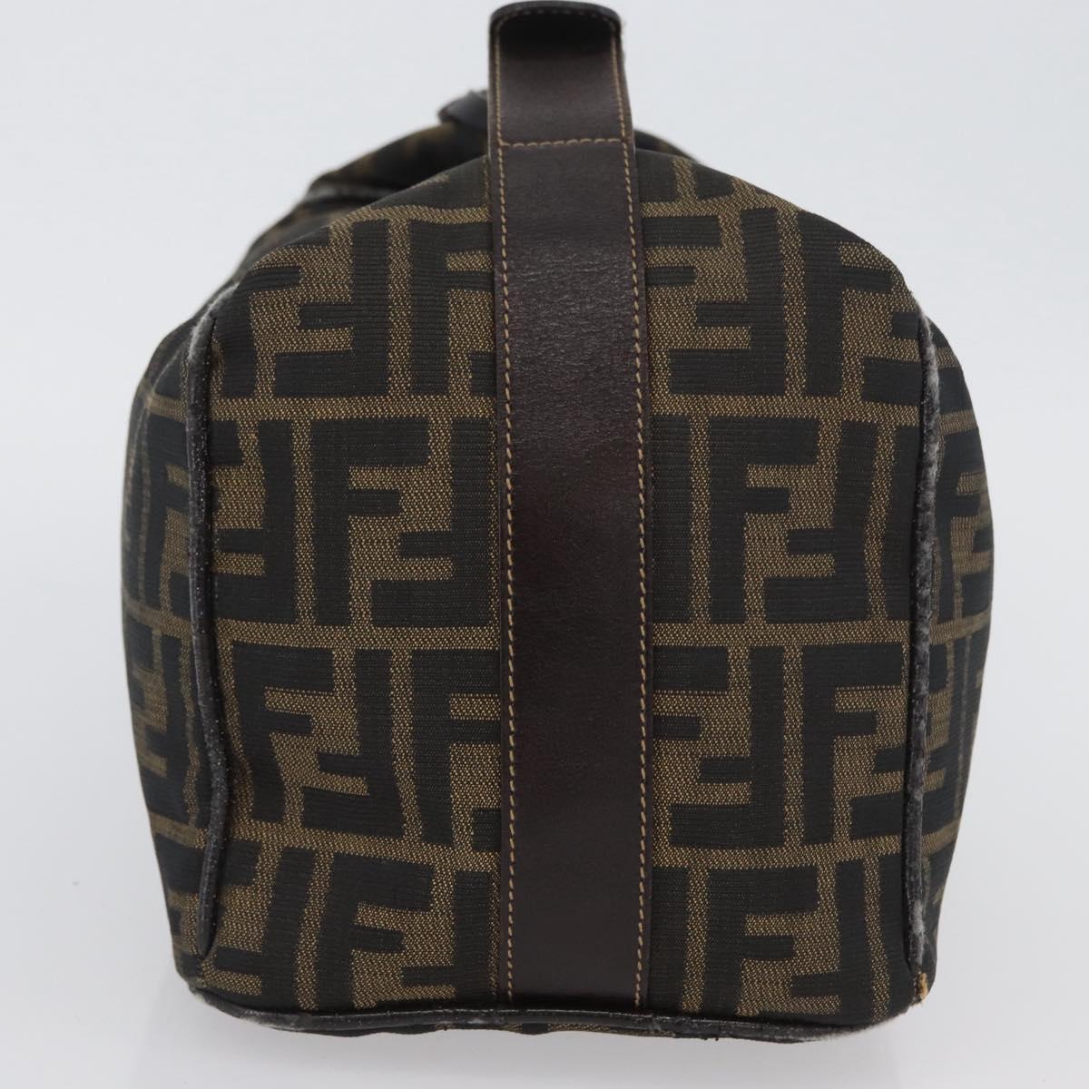 FENDI Zucca Canvas Vanity Hand Bag Black Brown gold Auth ARZ429