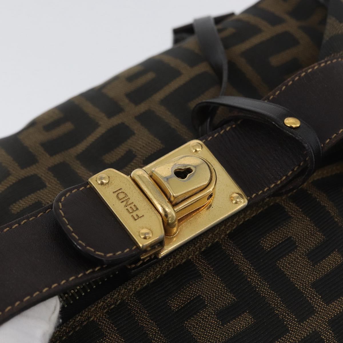 FENDI Zucca Canvas Vanity Hand Bag Black Brown gold Auth ARZ429