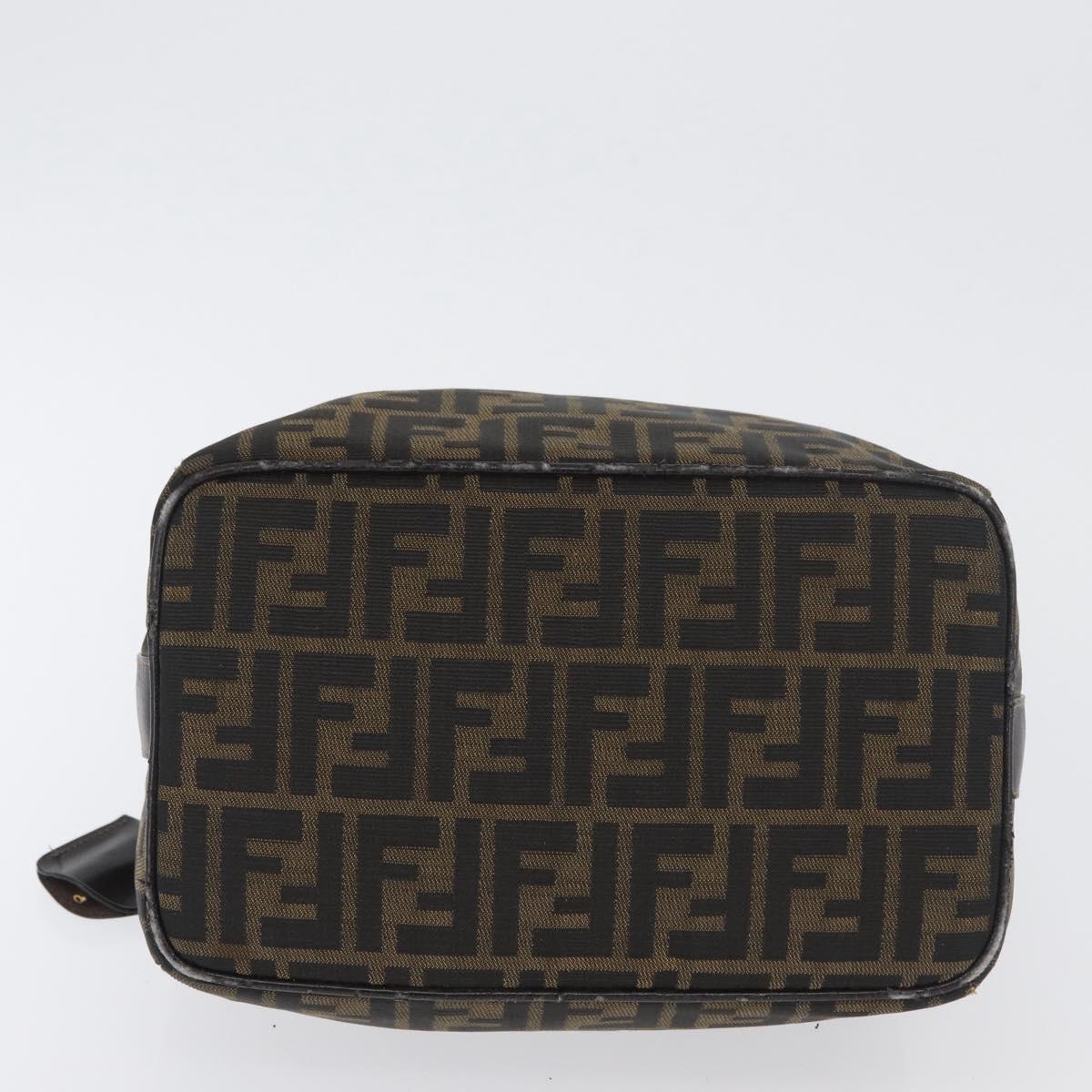 FENDI Zucca Canvas Vanity Hand Bag Black Brown gold Auth ARZ429