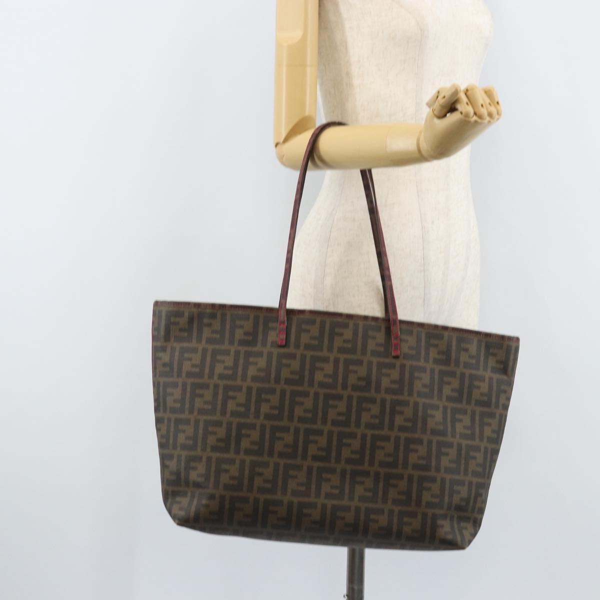 FENDI Zucca Canvas Tote Bag PVC Black Brown Auth ARZ430A