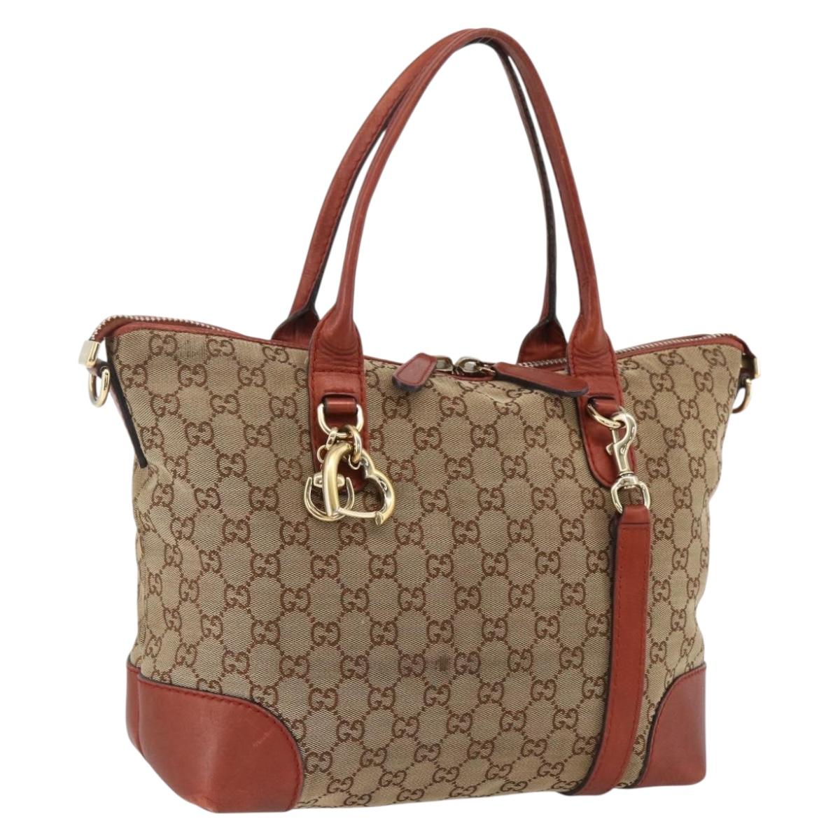 GUCCI GG Canvas Hand Bag 2way Beige Gold 269957 Auth ARZ432
