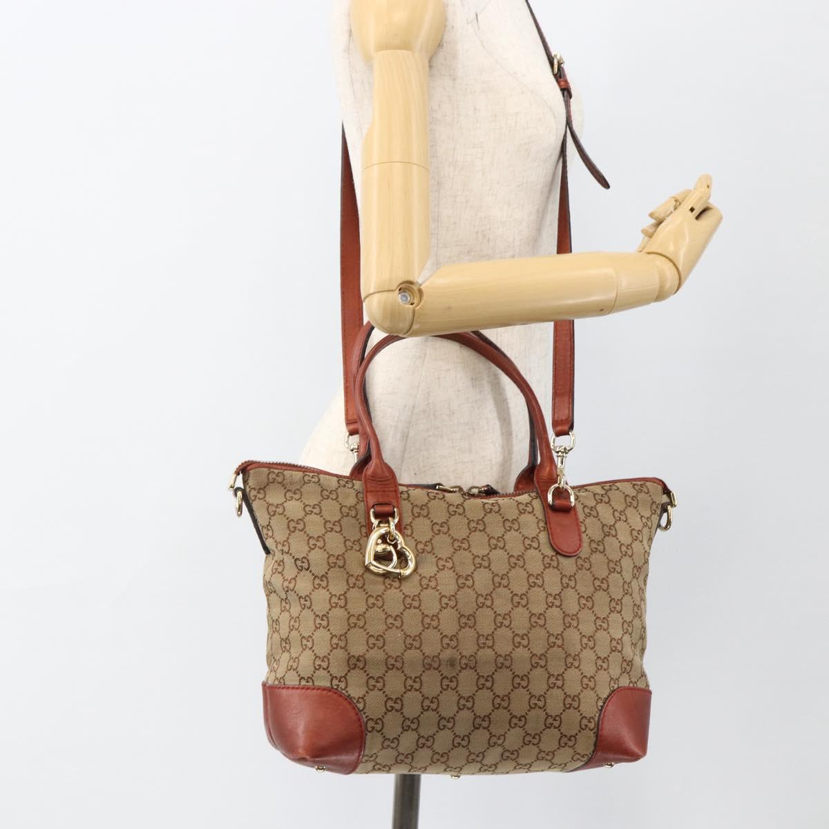 GUCCI GG Canvas Hand Bag 2way Beige Gold 269957 Auth ARZ432