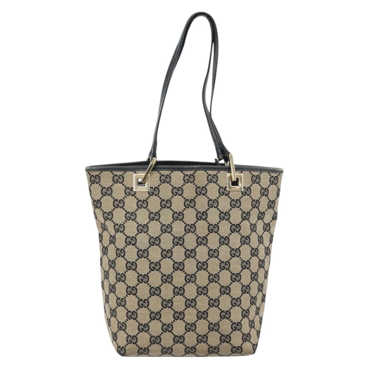 GUCCI GG Canvas Tote Bag Beige Gold 002 1099 Auth ARZ434