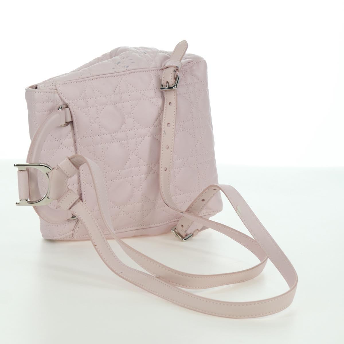 Christian Dior Cannage Stardust Small Backpack Lamb Skin Pink Auth ARZ437M